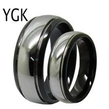 Jewelry Silver Finished Center With Grooves Black Dome Tungsten Wedding Ring For - £29.20 GBP
