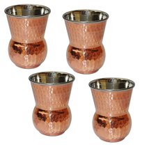 Glass Set of 4 Copper and Stainless Steel Drinkware Accessory Mughalai Tumbler,  - £49.88 GBP
