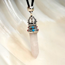 Rose Quartz Necklace Lotus Bali Pendant Crystal Gemstone Love Stone Bead Cord - £4.46 GBP