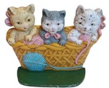 Vintage 3 Kittens Cats in a Yarn Basket Door Stop Cast Iron China 8” x 6” - $20.74