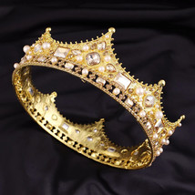 Vintage Gold Round Crown | Princess Queen Crown | Royal King Wedding Crown Gift  - £38.36 GBP