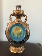 Vintage James. B. Jim Beam Kentucky Bourbon Whiskey Gilt w Yellow Rose Ceramic  - $23.95