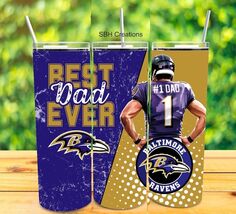 1-20oz #1 Dad Ravens football insulated Tumbler with sliding lid &amp; straw - $19.80