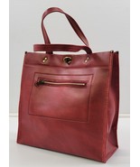 Vintage 1970s Red Faux Leather Vinyl Woman Satchel Tote Hand Bag - $39.59