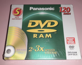 5 Pack Panasonic Dvd Ram Discs 2-3X Speed 120 Minute 4.7GB - £19.54 GBP