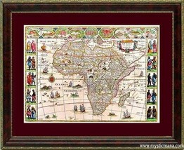 Africa Map &amp; Native Peoples 16th Century - £51.95 GBP