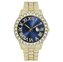Gold Iced Out Watch Blue Face - £31.96 GBP