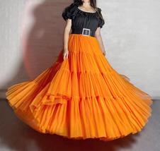 A-line Orange Tiered Tulle Skirt Floor Length Plus Size Wedding Guest Tutu Skirt image 4