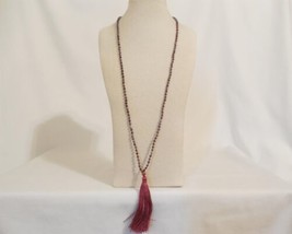 Aqua 28&quot;Burgundy Iridescent Beaded Chain Tassel Necklace F488 - £10.56 GBP
