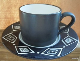 Vintage Pottery Barn Cup and Saucer  Bongo Black and White Japan - £11.87 GBP