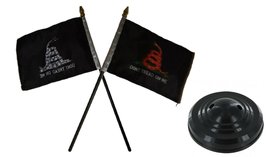 AES Gadsden B/W &amp; Black Orange Don&#39;t Tread Flag 4&quot;x6&quot; Desk Set Table Black Base - $6.88