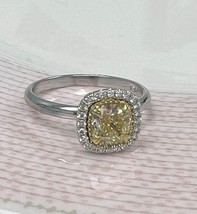 GIA 1.20 TCW Cushion Light Yellow Halo Diamond Engagement Ring 14k White Gold - £2,214.01 GBP