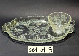 Vintage Anchor Hocking Serva Snack Set of Three Clear Glass Grapes Grannycore - £9.98 GBP