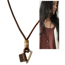 Metal Triangle Necklace Adjustable Leather Men Women Geometric Tribal Pendant - £9.55 GBP