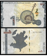 Azerbaijan P-new, 1 Manat, musical instruments, G-clef note / map 2020, UNC - $5.61 CAD