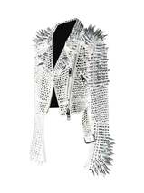 White Color Women Genuine Punk Style Leather Jacket Large Spike Silver Studs - £289.75 GBP