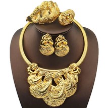 New Design Dubai 24K Gold Color Jewelry Set For Women Italian Style Necklace Bra - £63.39 GBP