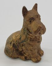 *B3) Vintage Scottish Terrier Miniature Gold Bronze Painted Metal Dog Fi... - $9.89