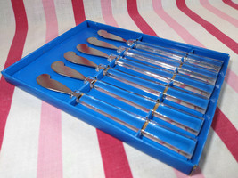 Mid Century MoDern 6pc Lucite Handle Appetizer Spreaders + Box Stainless Taiwan - £10.17 GBP