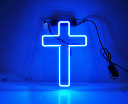 Handmade &#39;Cross&#39; Art Light Religion Banner LED Neon Light Sign 11&quot;x8&quot; - £55.15 GBP