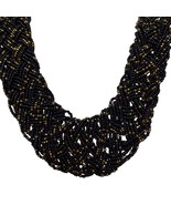 Black Rice Seed Beaded Thick Braided Statement Necklace Costume Jewelry - $24.26
