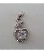 CHARM ONLY ONE CLEAR STONE SET IN SILVER COLOR APPLE LEAF &amp; STEM TEACHER... - $9.99