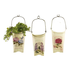 Floral Wall Baskets Hanging Set of 3 Metal Pockets 12" High Shed Garden Decor image 2