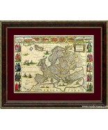 Framed 16th Century Europe Map &amp; Native People by Bleau - €55,92 EUR