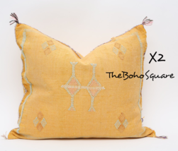 Set Of 2 Handmade &amp; Hand-Stitched Moroccan Sabra Cactus Pillow Cushion Y... - £95.69 GBP