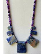 Sodalite and Banded Agate Bead Necklace 22 Inches in Stainless Steel 301... - £14.91 GBP