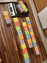 Vintage Wooden Childs Building Blocks Lot of  50 Alphabet Numbers Pictures - £18.05 GBP