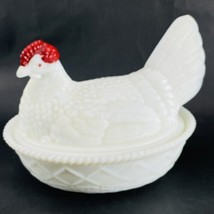 Hen On Nest Vintage Westmoreland Milk Glass Large 7.5&quot; Hand Painted Chicken - £17.19 GBP
