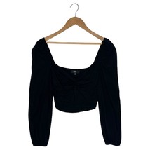 Lulus Top Womens M Linen Cropped Sweetheart Neck Long Sleeve Smocked Goth Black - $22.76