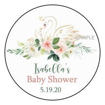 12 Personalized Swan Girl Baby Shower Stickers Favors Labels tags 2.5&quot; Floral - £9.61 GBP
