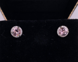 14k White Gold Genuine Natural Morganite and Diamond Halo Stud Earrings (#J6377) - £817.63 GBP