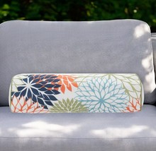 6&quot; X 20&quot; Orange Green and Blue Bolster Floral Indoor Outdoor Throw Pillow - $72.49