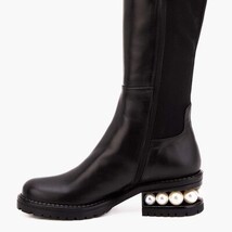 The Valeria Pearl Heel Knee-High Women Black Leather Boot image 9