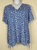 NWT NY Collection Womens Plus Size 2X Blue Animal Print V-neck Top Short Sleeve - £20.04 GBP