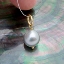 Beautiful Rare Aaa Tahitian Silver Cultured Pearl Pendant * 24K Vermeil - $111.27