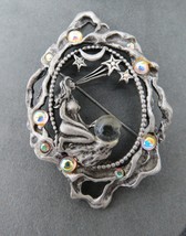 Vintage JJ Jonette Pewter Nude Lady Brooch with Crystal Ball Moon Stars AB Cabs - £38.54 GBP