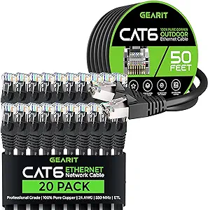 GearIT 20Pack 10ft Cat6 Ethernet Cable &amp; 50ft Cat6 Cable - $190.99