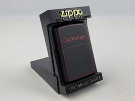 New 1990's Cambridge logo Zippo lighter Black Matte unfired w/ box & papers - $35.63