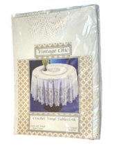 Beatrice Vintage Chic Crochet Vinyl Tablecloth 70&quot; Round White Wipes Clean - £15.82 GBP