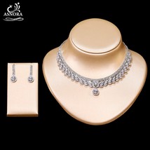 Ladies Cubic Zirconia Bridal Earrings and Necklace Fashion Set Bridal Engagement - £41.40 GBP