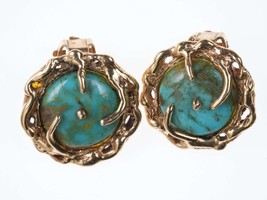 Mid Century 14k gold/Turquoise clip on earrings - $623.70