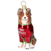 Australian Shepherd I Work for Treats T-Shirt Polish Glass Christmas Orn... - $64.98
