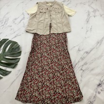Bobbie Brooks Womens Vintage Y2k Dress Set Size L Red Cream Floral Denim Vest - £26.40 GBP