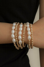 Gold Plated Pearl Beaded 6 Pcs Bracelet Set - $18.56