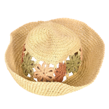 Straw Hat Woven Straw Rimmed Sun Hat Flowers Beach Pool OS - £12.12 GBP