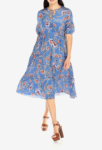 Johnny Was Sz S Jade Wallace 100% Silk Midi Dress Tiered Blue Floral Print $398 - £96.04 GBP